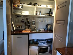 Fridge, microwave, coffee/tea maker, electric kettle