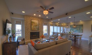 Smart TV, fireplace, video games, ping pong