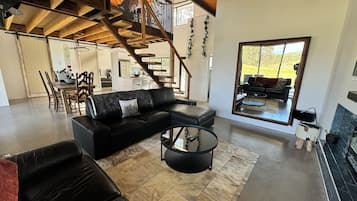 Smart TV, fireplace, DVD player, music library