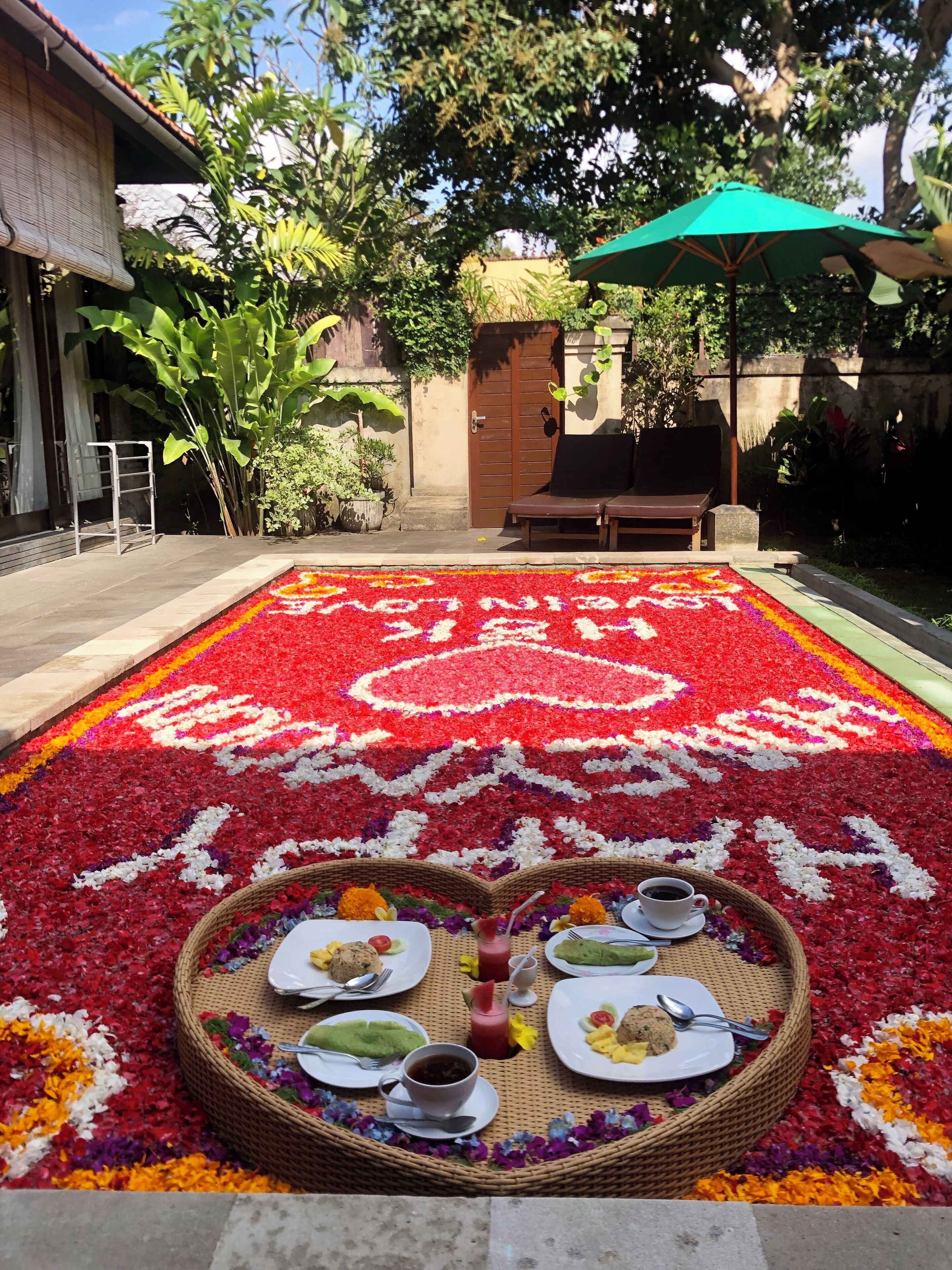 Outdoor pool, pool loungers