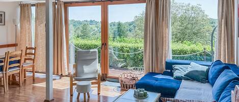 Fireplace, DVD player, foosball