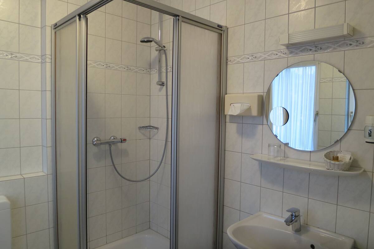 shower, free toiletries, hair dryer, towels