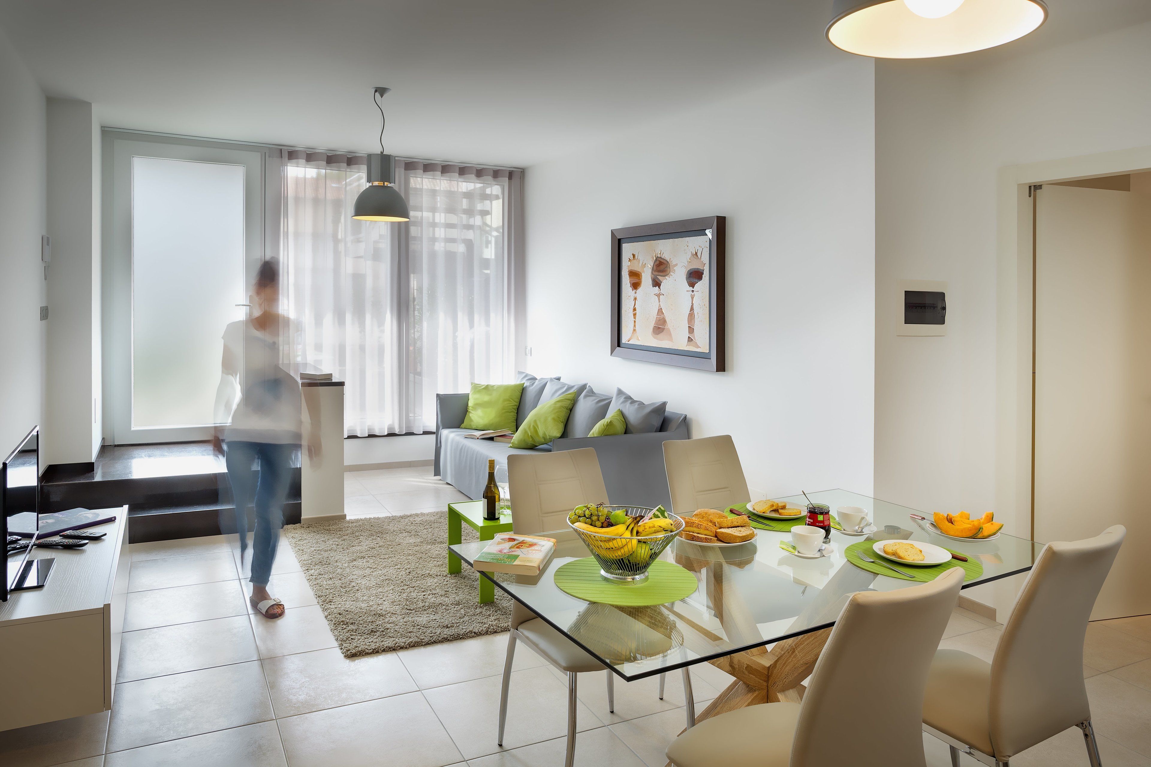 Apartment, 2 Bedrooms | Living area | 32-inch flat-screen TV with cable channels, TV, heated floors