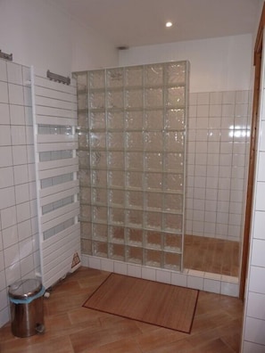 Dusche, Haartrockner, Handtücher, Toilettenpapier