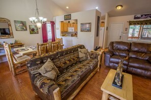 TV, fireplace, DVD player, books