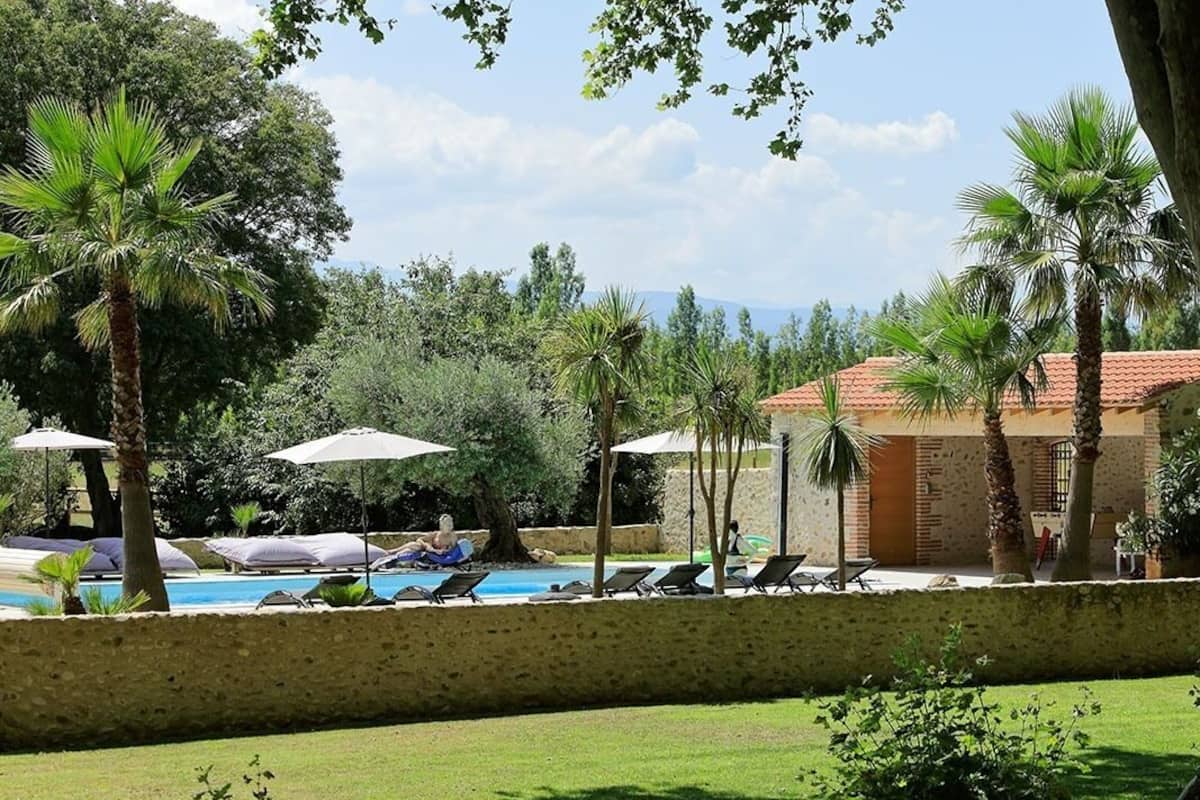 Outdoor pool, a heated pool, pool loungers