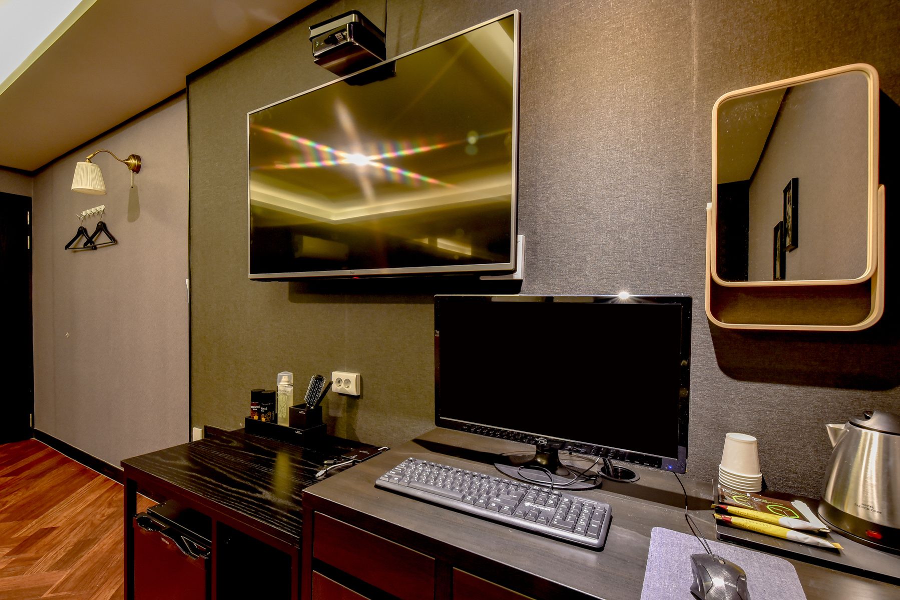 premium room | desk, blackout curtains, soundproofing, iron/ironing board