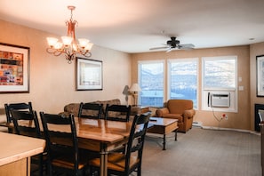 50-inch flat-screen TV with satellite channels, TV, fireplace - Mountain View Resort and Suites at Fairmont Hot Springs (Fairmont Hot Springs)