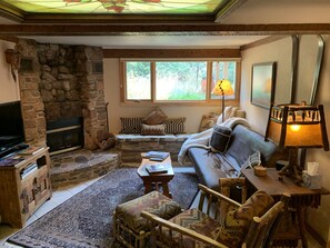 Tv, eldstad och dvd-spelare