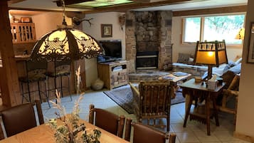 Televisión, chimenea y reproductor de DVD