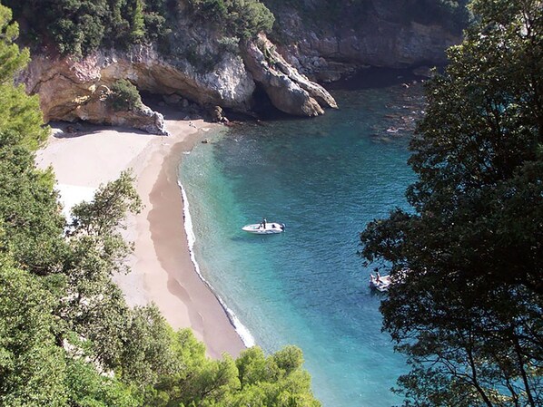 Playa en los alrededores, camastros y toallas de playa 