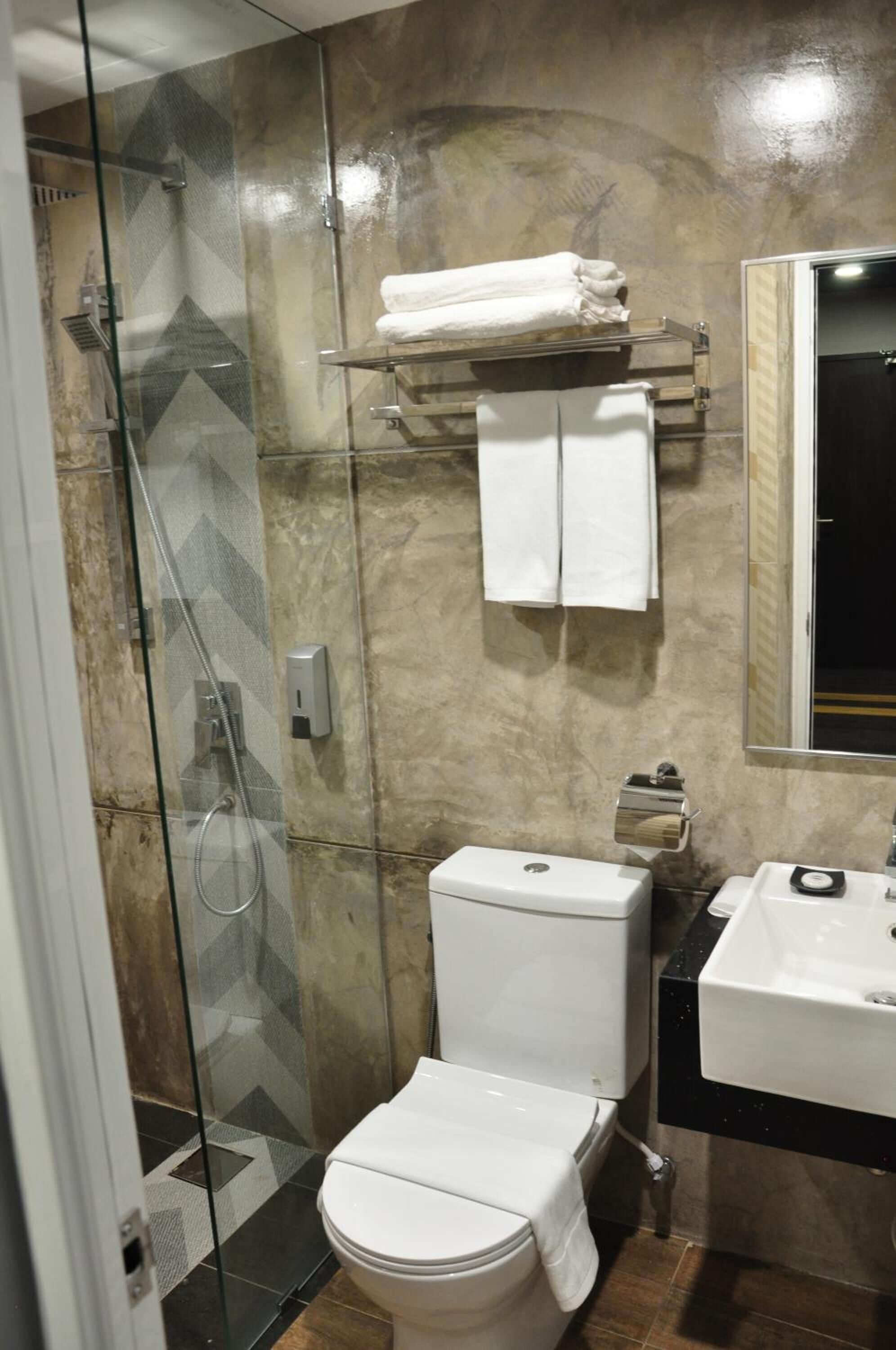 shower, free toiletries, hair dryer, bidet