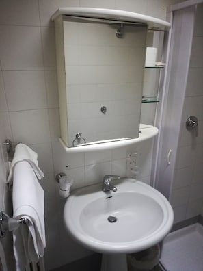 Shower, deep soaking tub, free toiletries