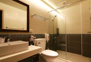 Ducha, cabezal de ducha tipo lluvia, secador de pelo, pantuflas