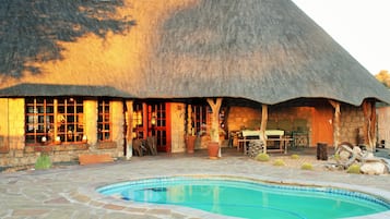 Outdoor pool, sun loungers