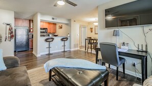 Apartment, 1 King Bed with Sofa bed, Non Smoking, Kitchen | Living room | 55-inch Smart TV with cable channels, TV, streaming services - CP-104: Clearwater Luxury Apartment (Clearwater)