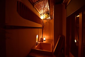 Superior Twin Room with Private Open-air Bath “Villa Open-air Bath” | Bathroom | Free toiletries, hair dryer, electronic bidet, towels - Village Kiramachi (Kyoto)