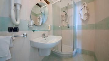 Shower, eco-friendly toiletries, hair dryer, bidet