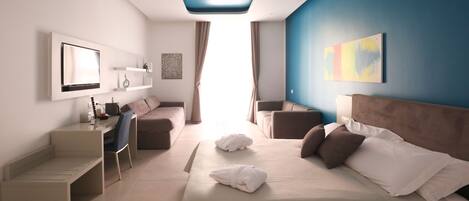 Suite urbana, para no fumadores, vista a la ciudad | Ropa de cama de alta calidad y edredón