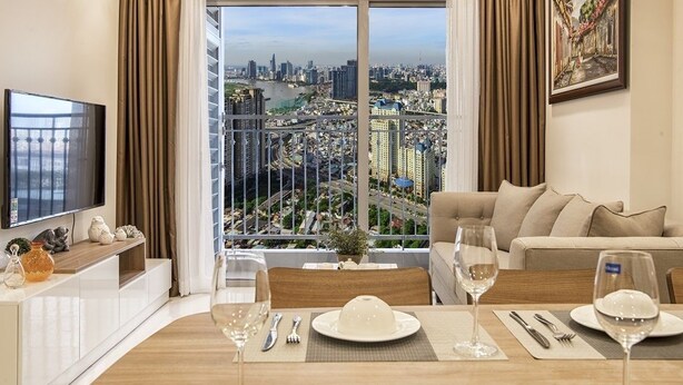 Premium Apartment, 2 Bedrooms, City View | Living area | 43-inch flat-screen TV with cable channels, TV - Brilliant HCMC Service Apartments (Ho Chi Minh City)