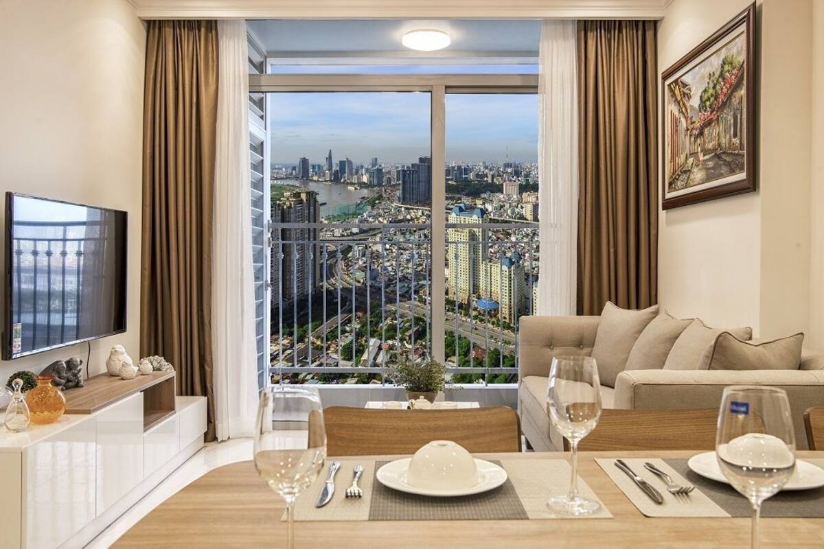 Premium Apartment, 2 Bedrooms, City View | Living area | 43-inch flat-screen TV with cable channels, TV