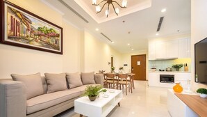Premium Apartment, 2 Bedrooms, City View | Living area | 43-inch flat-screen TV with cable channels, TV - Brilliant HCMC Service Apartments (Ho Chi Minh City)