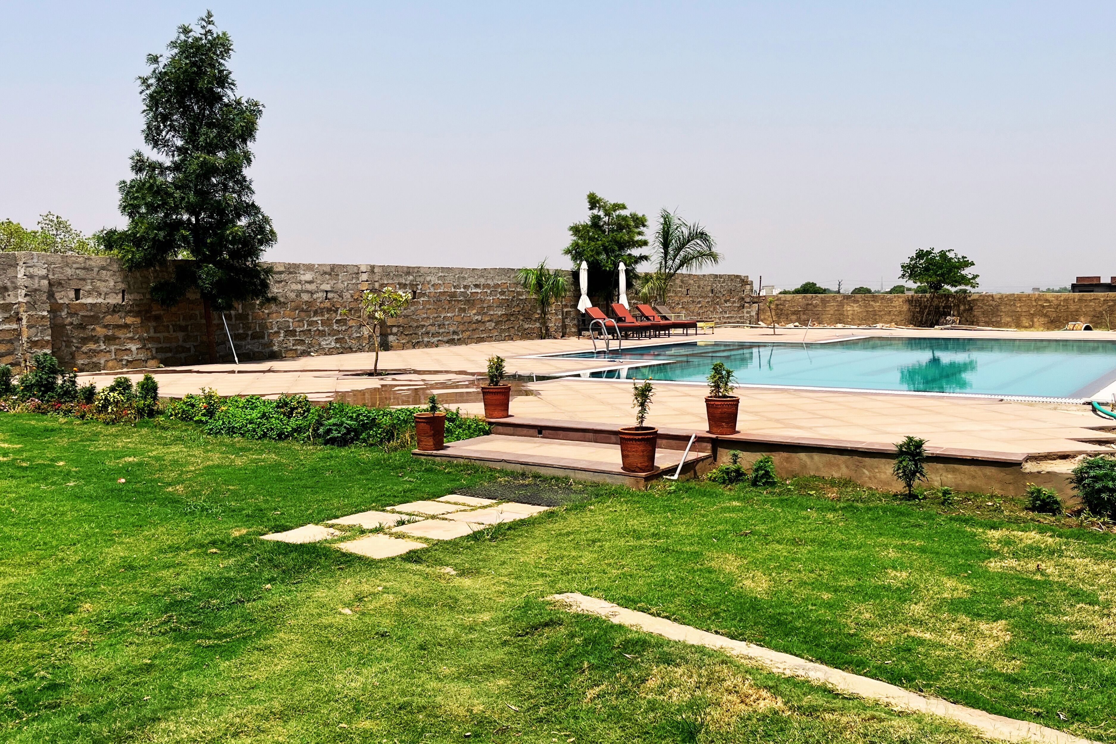 Outdoor pool, sun loungers