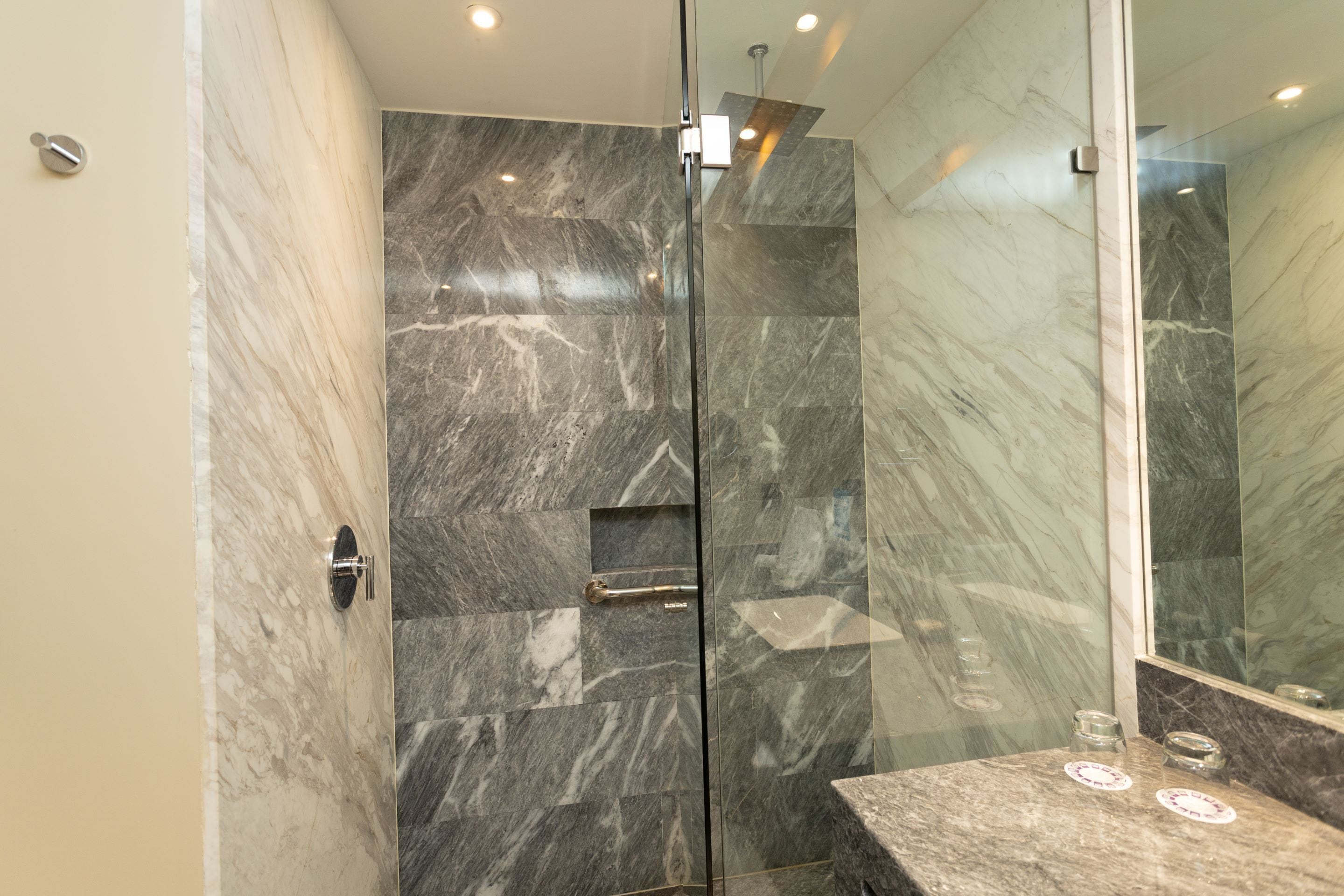 shower, free toiletries, hair dryer, towels