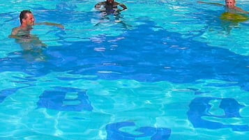 Outdoor pool, open 8:30 AM to 7 PM, sun loungers