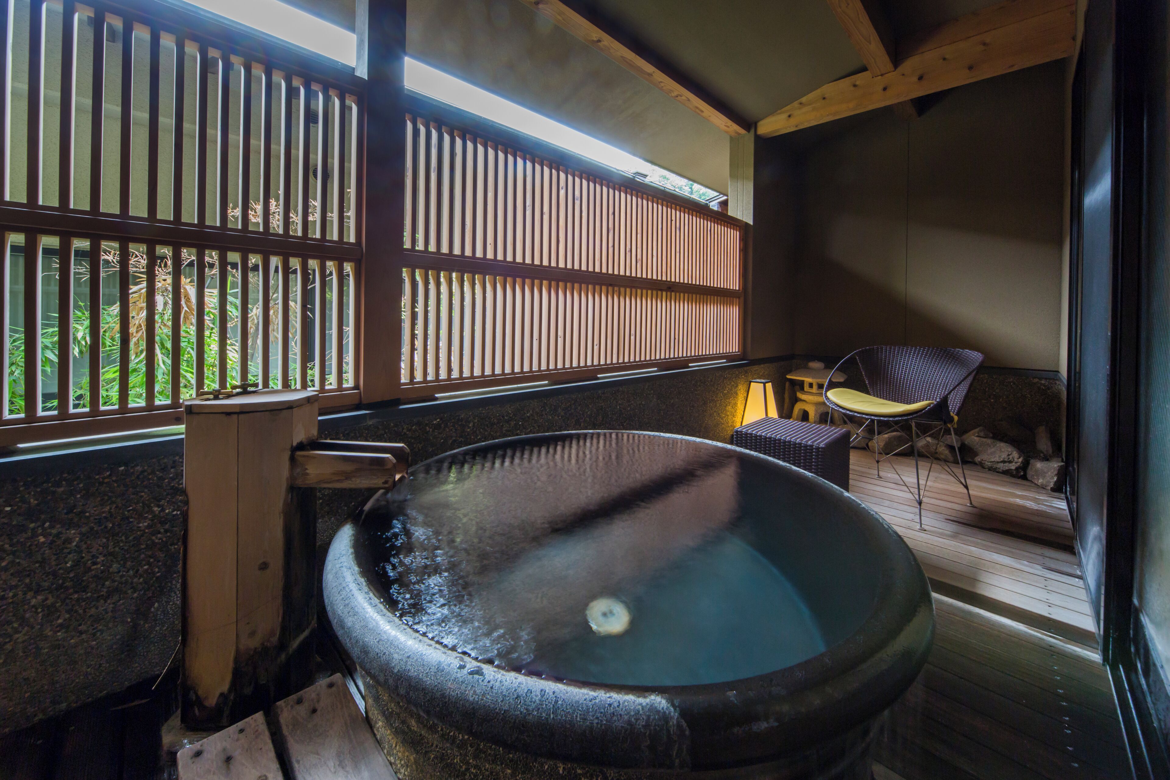 Annex UMI/KAZE - Twin Room with Partial Open-air Hot Spring Bath | Bathroom | Separate bathtub and shower, deep-soaking bathtub, free toiletries