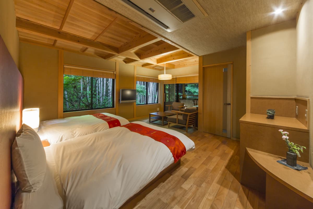 Annex SORA - Premium Twin Room with Partial Open-air Bath | In-room safe, free WiFi