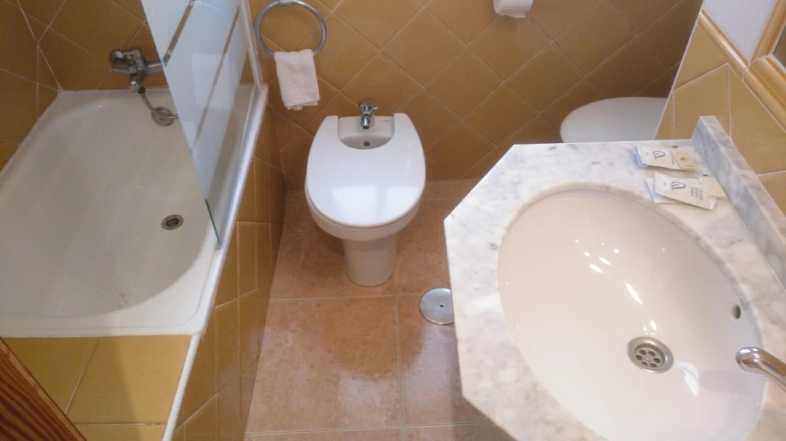 shower, free toiletries, bidet, towels