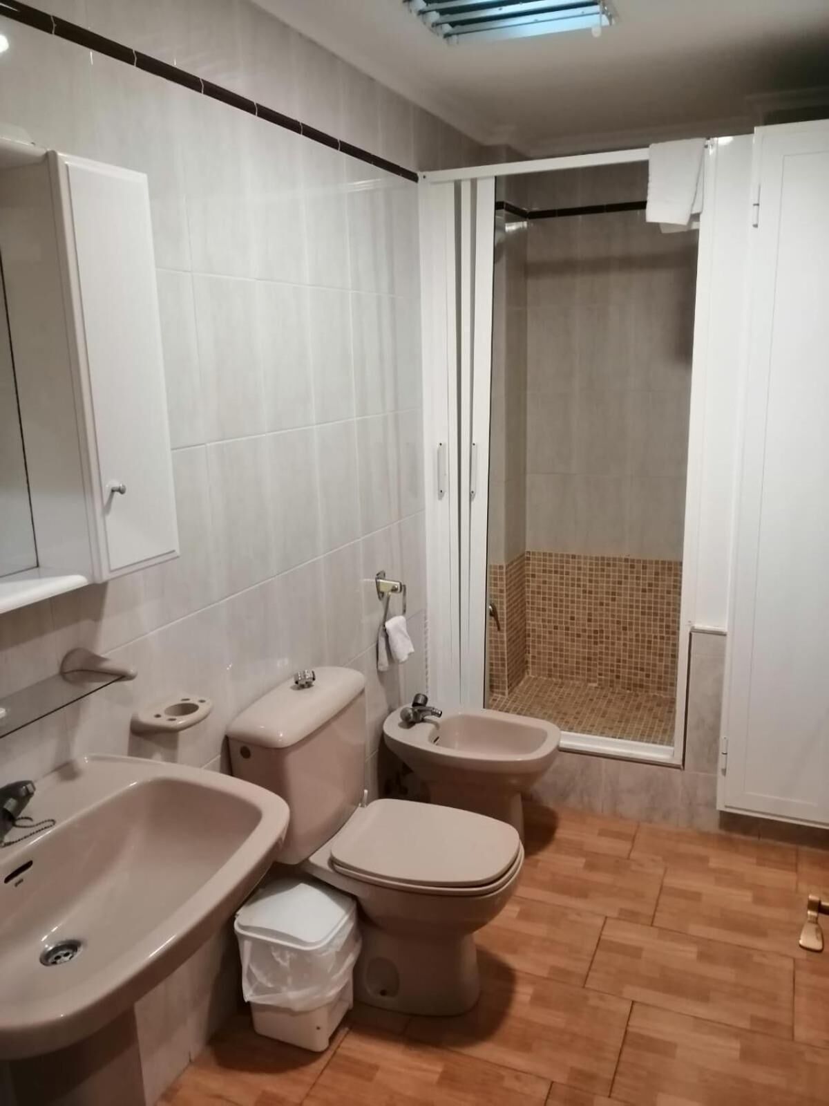 shower, free toiletries, bidet, towels