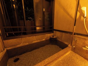 Japanese Style Room with Semi Open-air Bath and Toilet asagiiro | Bathroom | Slippers, bidet, towels - Saikatei Jidaiya (Kaminoyama)
