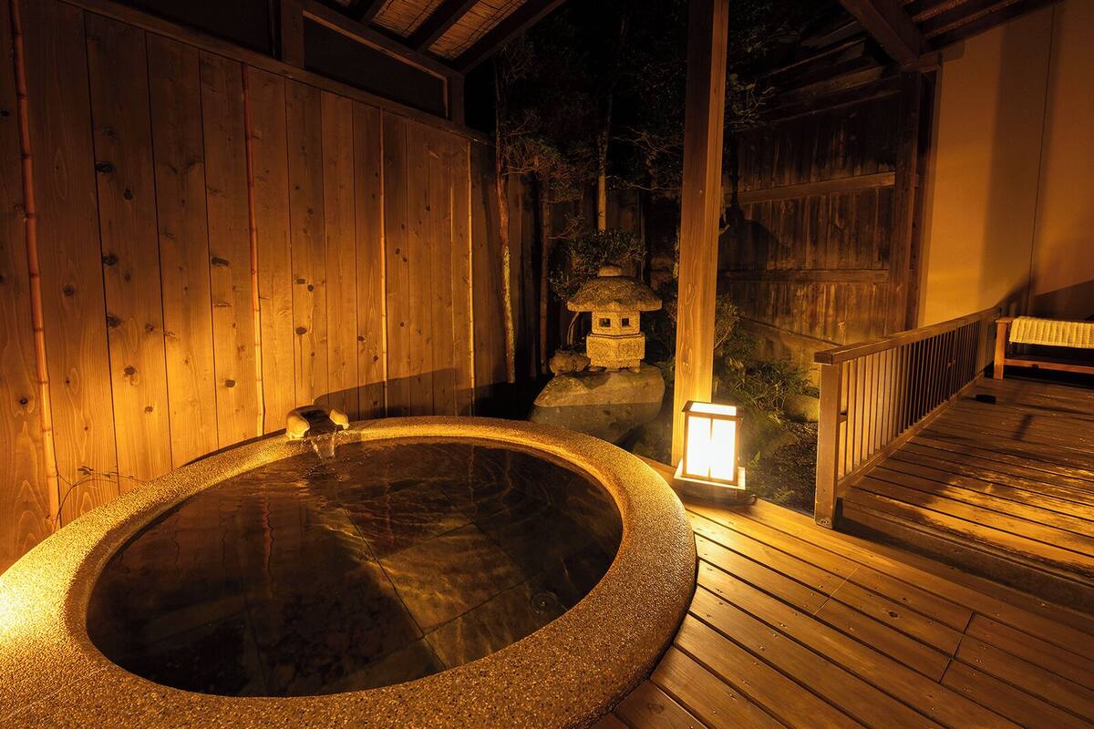 Japanese Style Room with Low Bed and Open-air Bath | Bathroom