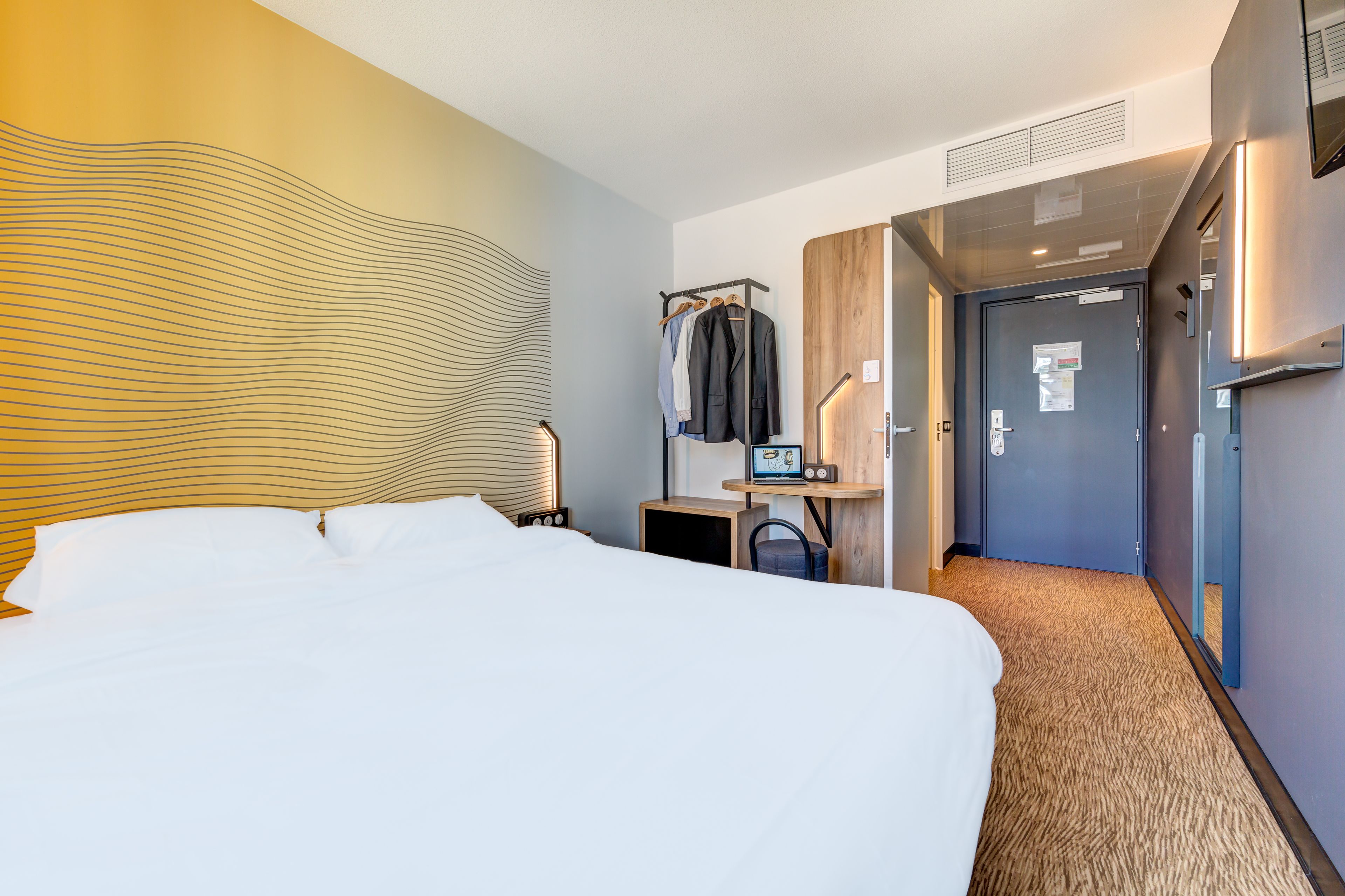Premium bedding, desk, soundproofing, iron/ironing board
