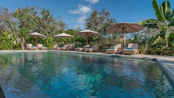 Outdoor pool, pool loungers