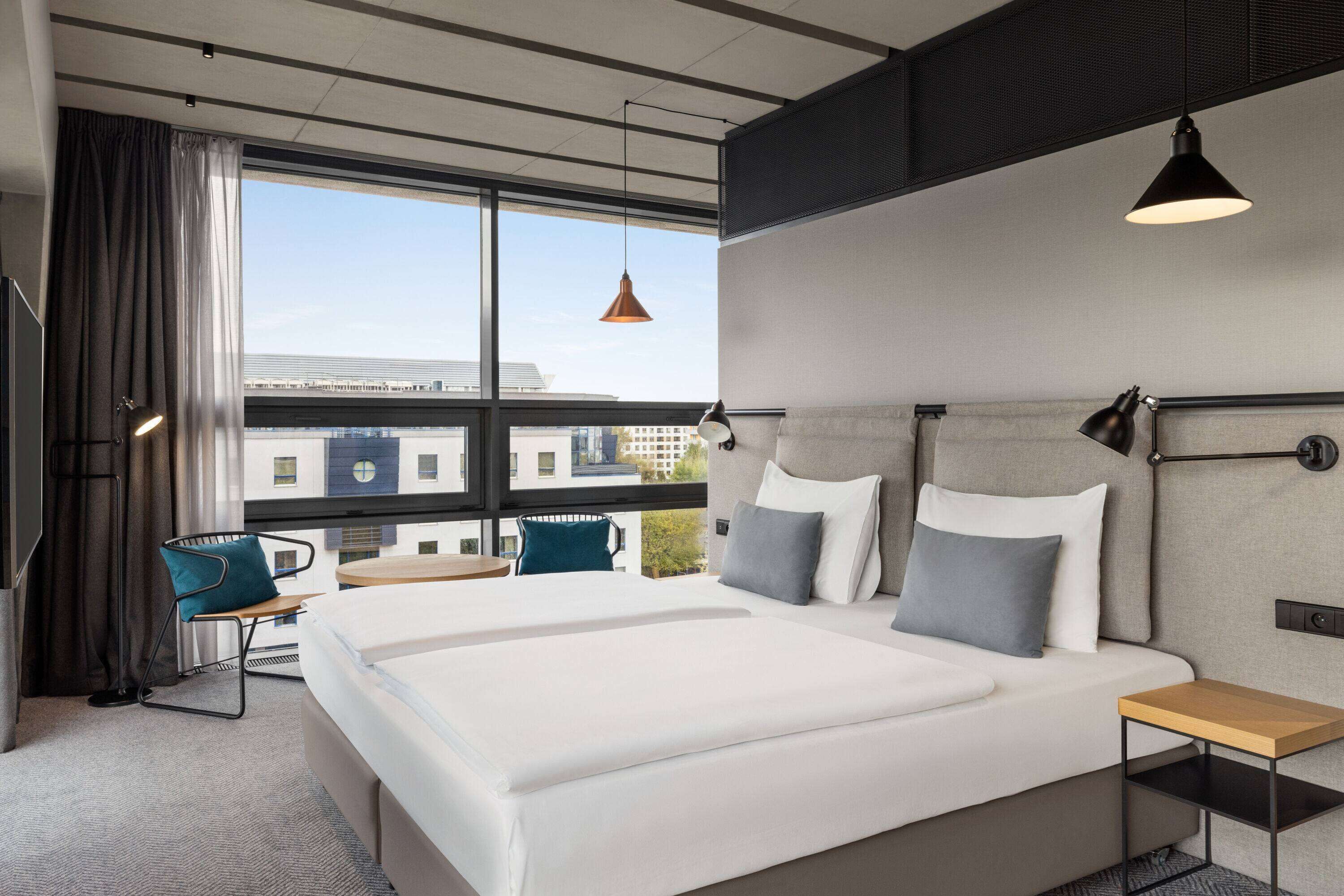 hypo-allergenic bedding, in-room safe, desk, blackout curtains