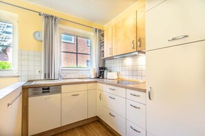 Fridge, microwave, dishwasher