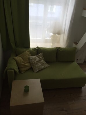 ซิตี��้ดูเพล็กซ์, เตียงควีนไซส์ 1 เตียง, ห้องน้ำส่วนตัว, ชั้นล่าง | บริเวณนั่งเล่น | ทีวีจอแบน