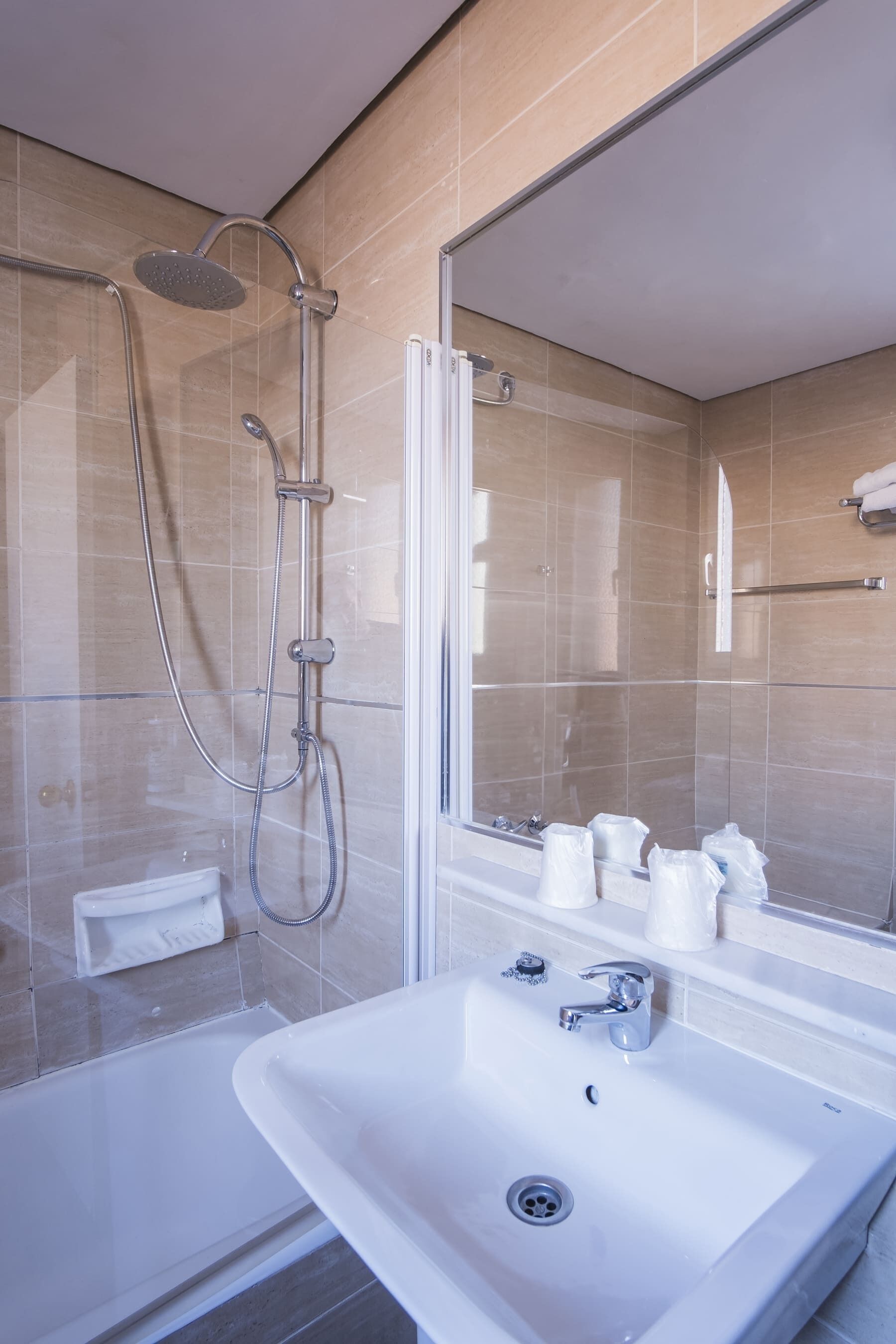 double or twin room | bathroom | hair dryer, towels, soap, shampoo