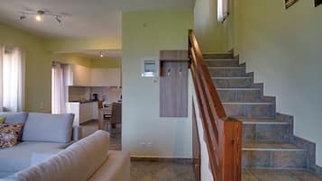 Panoramic Duplex, Sea View, Sea Facing (Nireus) | Living room | 50-inch Smart TV with satellite channels, Netflix, streaming services