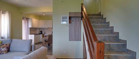 Panoramic Duplex, Sea View, Sea Facing (Nireus) | Living room | 50-inch Smart TV with satellite channels, Netflix, streaming services