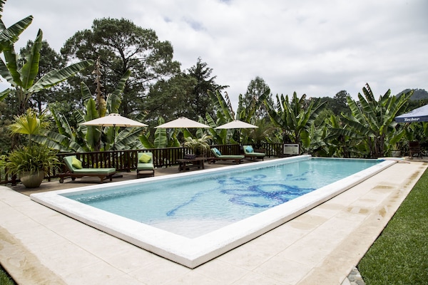 Kolam renang outdoor, dengan kursi berjemur