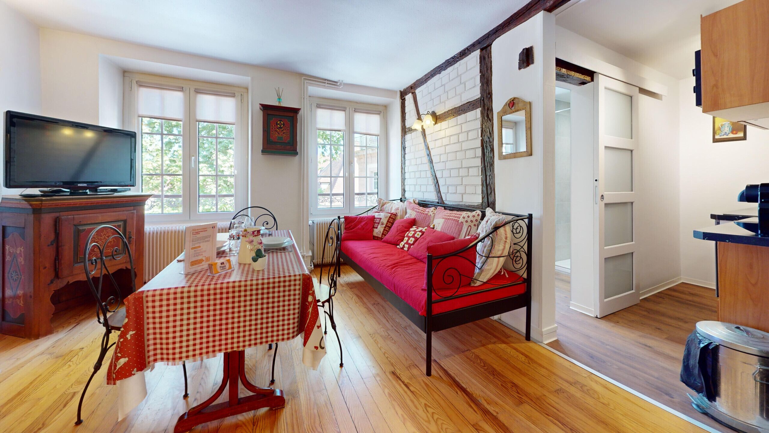 TV, DVD player, books