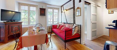 Téléviseur, lecteur de DVD, livres