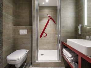 Shower, eco-friendly toiletries, hair dryer, towels