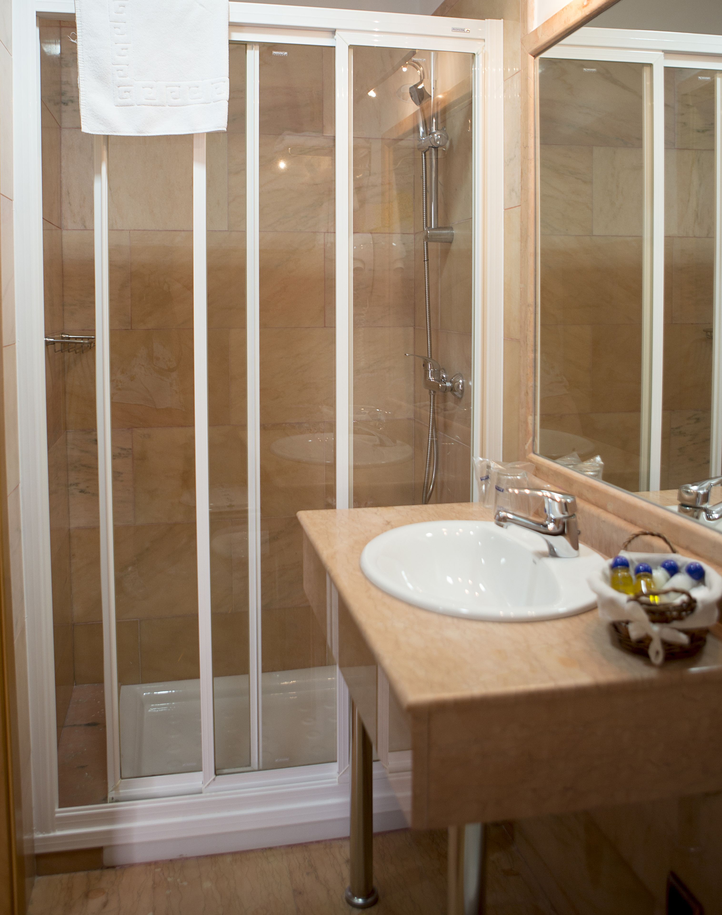 free toiletries, hair dryer, towels