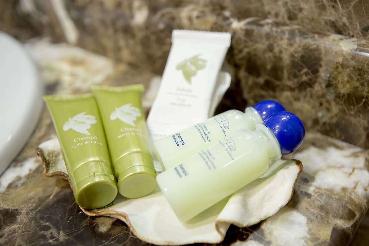 free toiletries, hair dryer, towels