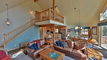 Smart TV, fireplace, DVD player, foosball